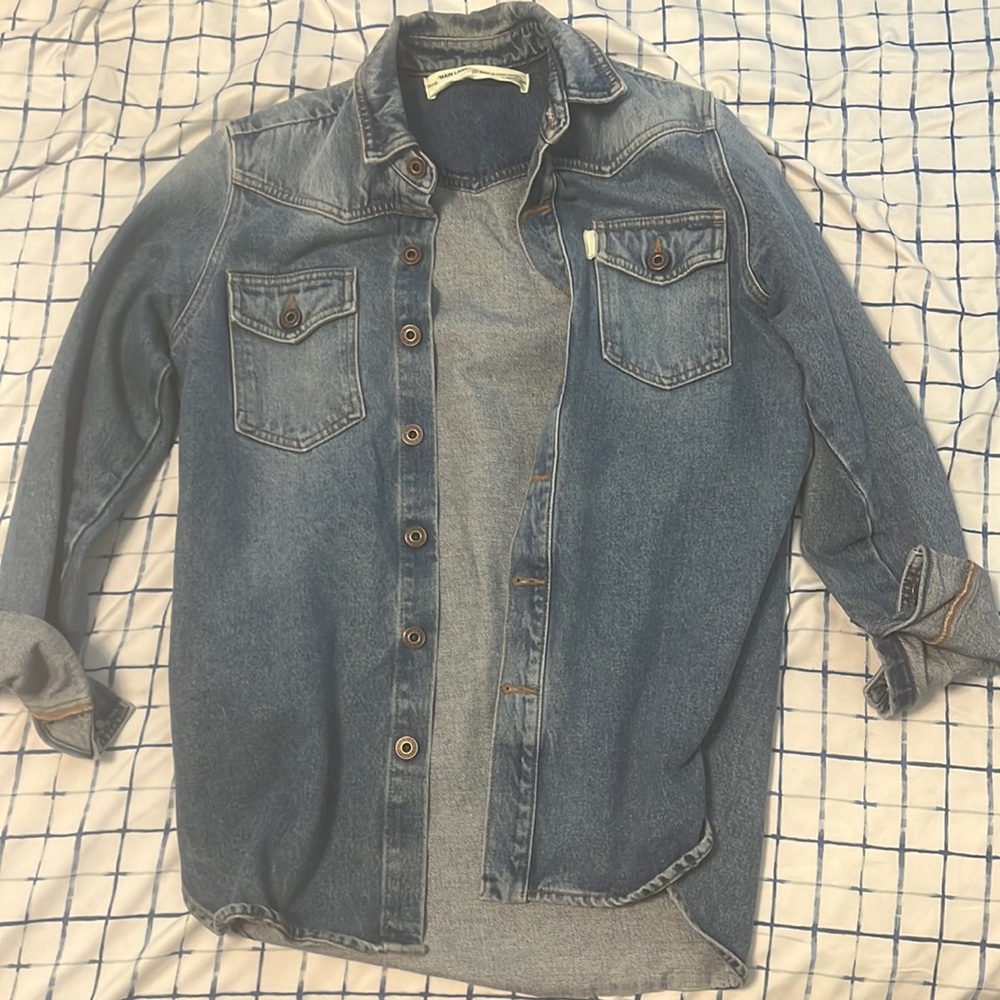 Off White Blue Spray Paint Denim Jacket
